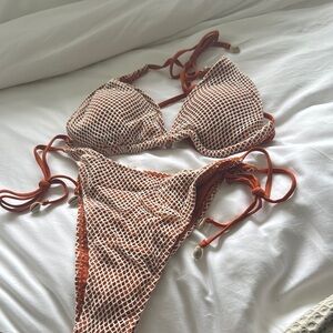 NWT Mesh Overlay Bikini Set in Cream and Rust with shells